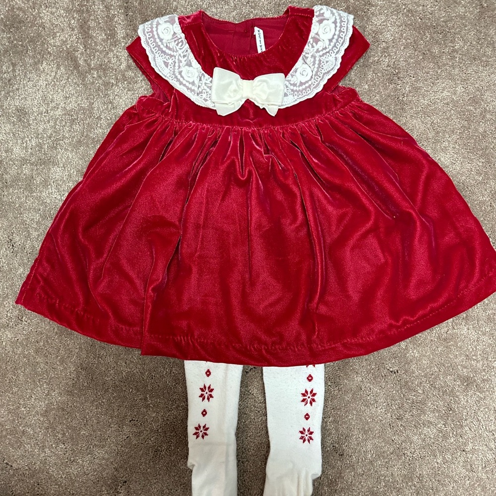Janie and Jack Red Velvet Dress with matching tights